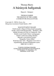 Harris, Thomas (pszichiáter): A bárányok hallgatnak (Hungarian language, 2007, Magvető)